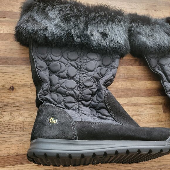 Coach Talen Womens Black Leather Quilted Winter Boots Zip Up Faux Fur Q244 - Picture 3 of 14